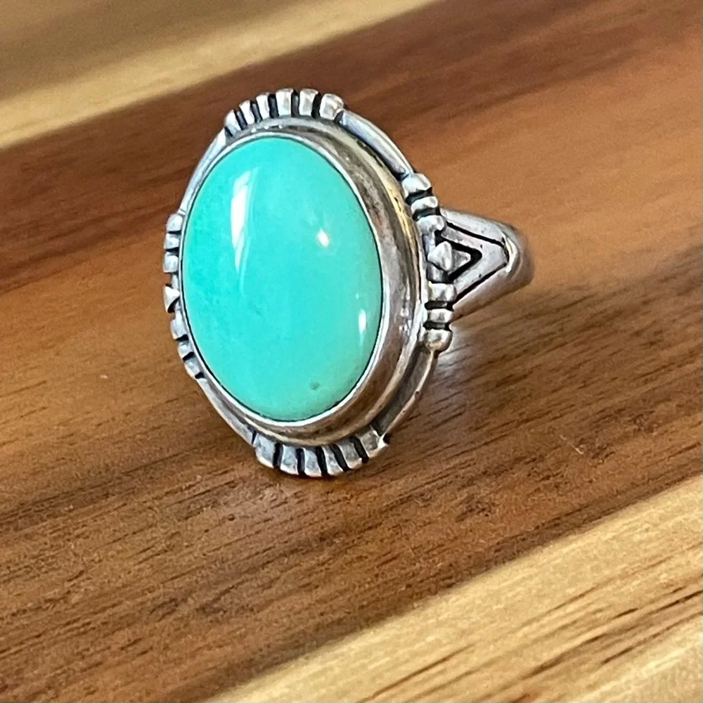 Navajo Handmade 925 Sterling Silver Turquoise Vntg Native American Ring, Size 10